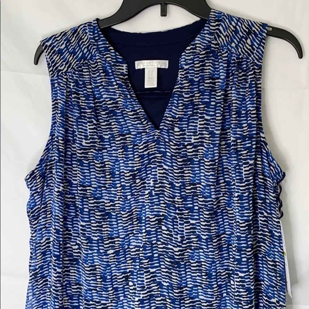 London Times Petite Blue & White Sleeveless Dress - Picture 3 of 10